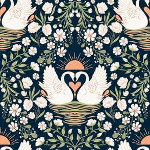 Swan Love/Lovebirds on the lake/diamond pattern