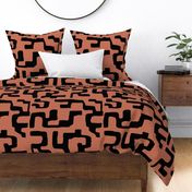 Kuba Cloth Black  on Terracotta  large