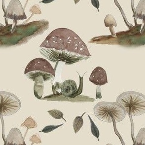 Neutral Botanical Woodland Mushrooms