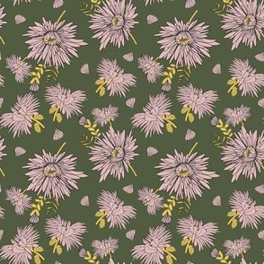 Earthy Pink Floral on Green 