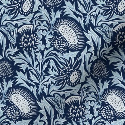 Regal Thistle- Dancing Weeds- Navy Sky Blue- Small Scale 