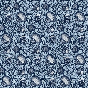Regal Thistle- Dancing Weeds- Navy Sky Blue- Small Scale 