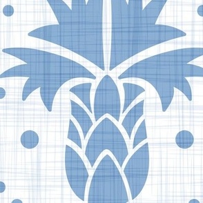 Bachelor Button Boutonniere - Cornflower Floral Damask - Faux Linen White Cornflower Blue Jumbo Scale
