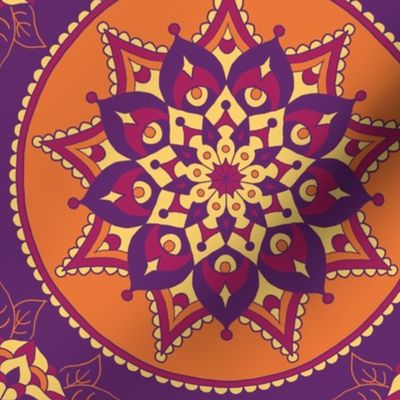 flower mandala purple orange raspberry yellow