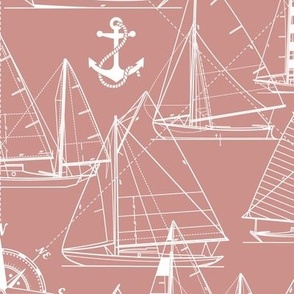 Large Scale / Sailboats / White On Coral Background