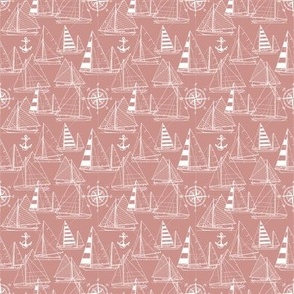 Tiny Scale / Sailboats / White On Coral Background