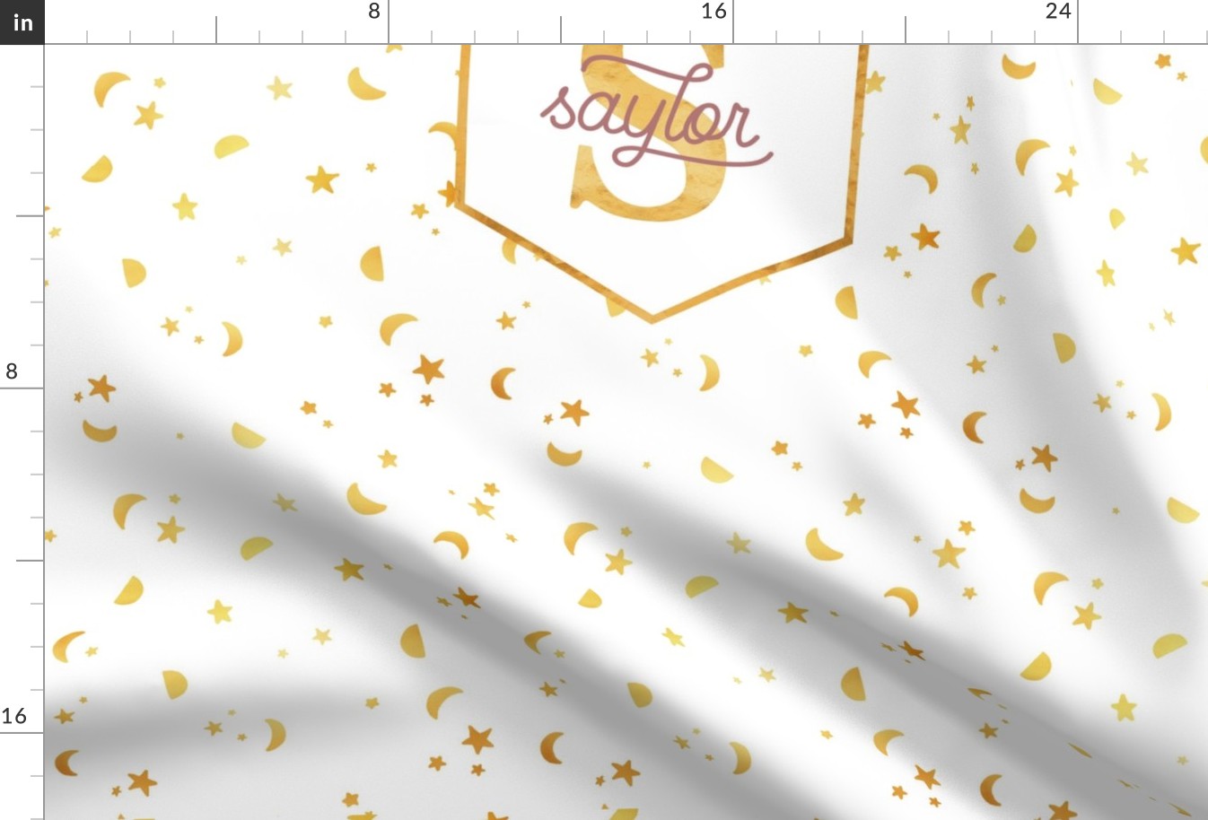 Half Yard Personalized Lovey Scattered Stars and Moons Gold Foil - Saylor