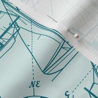 Large Scale / Sailboats / Teal On Mint Background