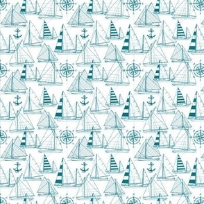 Tiny Scale / Sailboats / Teal On White Background