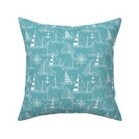 Small Scale / Sailboats / White On Turquoise Background