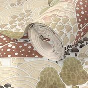 Mushrooms Field Extra Large- Earth Tones- Magical Mushrooms Fabric-  Neutral Colors- Sienna- Beige- Sand- Tan- Cooper- Brown- Bronze- Ecru- Khaki- Wallpaper- Large Scale- Duvet Cover