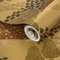 Mushrooms Field Extra Large- Earth Tones- Magical Mushrooms Fabric-  Neutral Colors- Sienna- Beige- Sand- Tan- Cooper- Brown- Bronze- Ecru- Khaki- Wallpaper- Large Scale- Duvet Cover