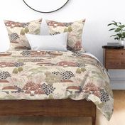 Mushrooms Field Extra Large- Earth Tones- Magical Mushrooms Fabric-  Neutral Colors- Sienna- Beige- Sand- Tan- Cooper- Brown- Bronze- Ecru- Khaki- Wallpaper- Large Scale- Duvet Cover