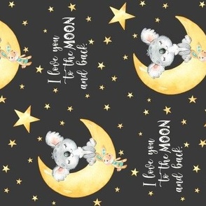 Little Koala Bear on Moon, I love you to the MOON and back (onyx) ROTATED