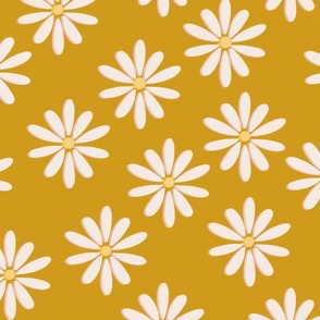 Daisy Flowers - Gold Mustard Yellow White Blush 