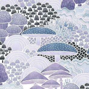 Mushrooms Field Extra Large- Purple- Cold Tones- Magical Mushrooms Fabric- Periwinkle- Denim Blue- Puple- Lilac Wallpaper- Large Scale- Duvet Cover2