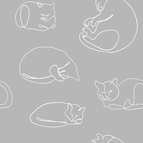 One Line Cat Nap Drawing Gray