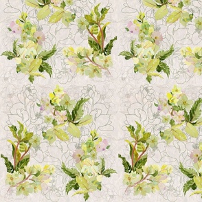 Neutral-Botanical-Hellebores-pink-pale-greens-yellow-greige-bkgd-cottagecore