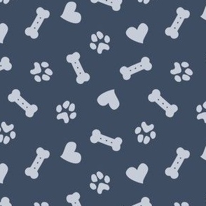 Dog Love Paws And Bones Navy Blue Gray  