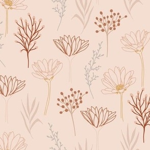 wild flower line drawings - boho- hand drawn floral, wallpaper