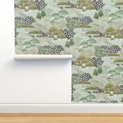 Mushrooms Field Extra Large- Muted Greens- Earth Tones- Magical Mushrooms Fabric-  Neutral Colors- Moss Green- Artichoke Green- Teal- Sand- Beige- Wallpaper- Large Scale- Duvet Cover