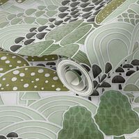 Mushrooms Field Extra Large- Muted Greens- Earth Tones- Magical Mushrooms Fabric-  Neutral Colors- Moss Green- Artichoke Green- Teal- Sand- Beige- Wallpaper- Large Scale- Duvet Cover