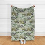 Mushrooms Field Extra Large- Muted Greens- Earth Tones- Magical Mushrooms Fabric-  Neutral Colors- Moss Green- Artichoke Green- Teal- Sand- Beige- Wallpaper- Large Scale- Duvet Cover