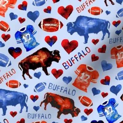Buffalo Love Football Pattern - blue background