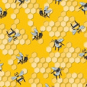 mellow yellow bumble bees and honeycomb - dark yellow