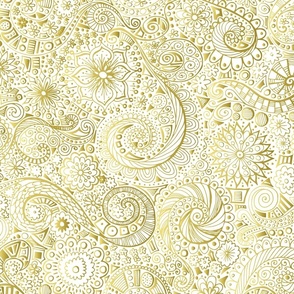 boho swirly floral - yellow gold faux metallic