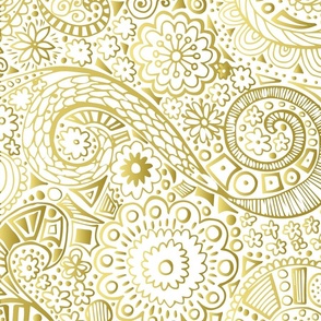 boho swirly floral // large scale - yellow gold faux metallic