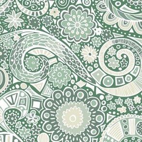 boho swirly floral // large scale - sage green