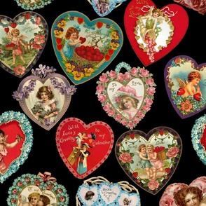 Victorian Heart Valentines - Black - JUMBO