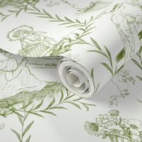 Kate Greenaway Toile ~ Green & White ~ Language of the Flowers