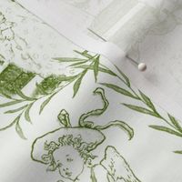 Kate Greenaway Toile ~ Green & White ~ Language of the Flowers