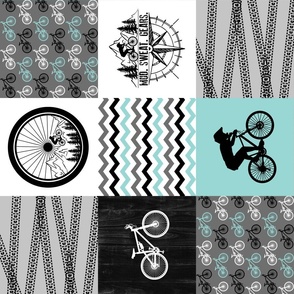 Mountain Bike//Mud Sweat Gears//Aqua - Wholecloth Cheater Quilt - Rotated