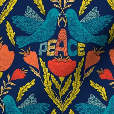 Stop the war_ Peace to the world  colorful on blue Medium