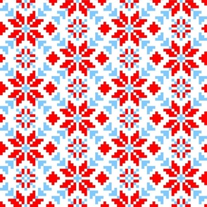 Weaving a Fiery Flower - Star Alatyr - Ethno Slavic Ancient Symbol Folk Geometric Pattern - Ukrainian Traditional Obereg Ornament - Large - Sky Cyan Blue - Scarlet Red