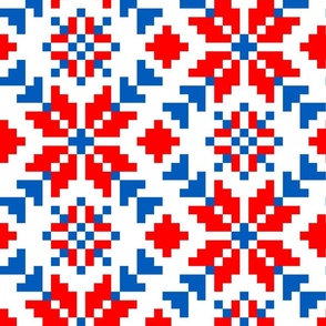 Weaving a Fiery Flower - Star Alatyr - Ethno Slavic Ancient Symbol Folk Geometric Pattern - Ukrainian Traditional Obereg Ornament - Mega Large -  Dark Cyan Blue - Scarlet Red