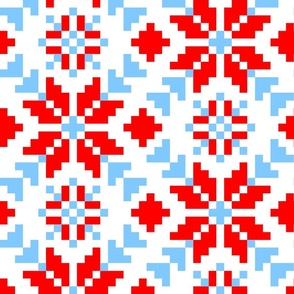 Weaving a Fiery Flower - Star Alatyr - Ethno Slavic Ancient Symbol Folk Geometric Pattern - Ukrainian Traditional Obereg Ornament - Mega Large - Sky Cyan Blue - Scarlet Red