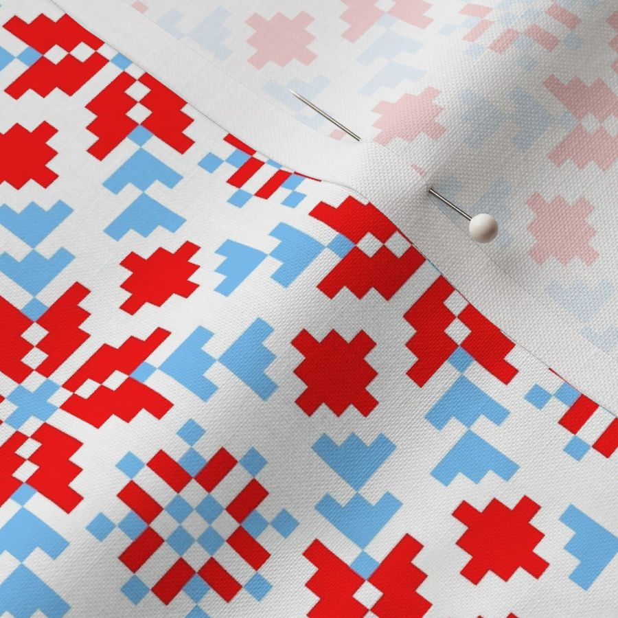 Weaving a Fiery Flower - Star Alatyr - Ethno Slavic Ancient Symbol Folk Geometric Pattern - Ukrainian Traditional Obereg Ornament - Middle - Sky Cyan Blue - Scarlet Red