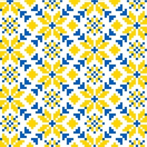 Weaving a Fiery Flower - Star Alatyr - Ethno Slavic Ancient Symbol Folk Geometric Pattern - Ukrainian Traditional Obereg Ornament - Large -  Dark Cyan Blue - Golden Yellow - Color of Ukrainian Flag