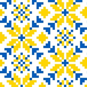 Weaving a Fiery Flower - Star Alatyr - Ethno Slavic Ancient Symbol Folk Geometric Pattern - Ukrainian Traditional Obereg Ornament - Mega Large -  Dark Cyan Blue - Golden Yellow - Color of Ukrainian Flag