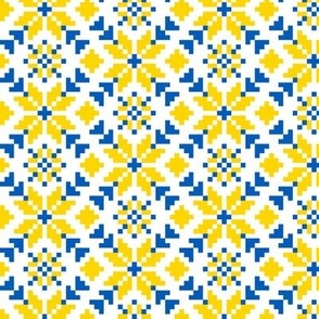 Weaving a Fiery Flower - Star Alatyr - Ethno Slavic Ancient Symbol Folk Geometric Pattern - Ukrainian Traditional Obereg Ornament - Middle -  Dark Cyan Blue - Golden Yellow - Color of Ukrainian Flag