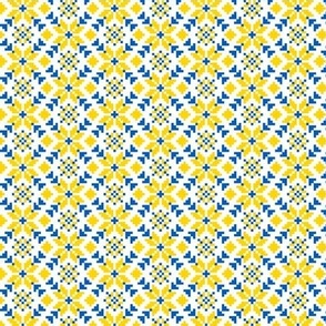Weaving a Fiery Flower - Star Alatyr - Ethno Slavic Ancient Symbol Folk Geometric Pattern - Ukrainian Traditional Obereg Ornament - Small -  Dark Cyan Blue - Golden Yellow - Color of Ukrainian Flag