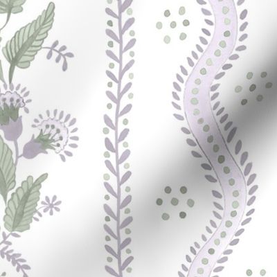 1 Misty Lilac and Green On White Emma Stripe