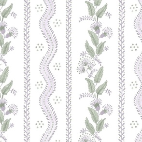 1 Misty Lilac and Green On White Emma Stripe