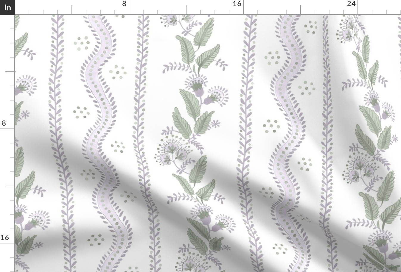 1 Misty Lilac and Green On White Emma Stripe