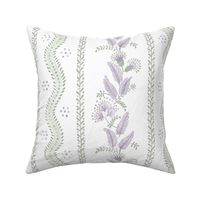 Misty Lilac and Green On White Emma Stripe