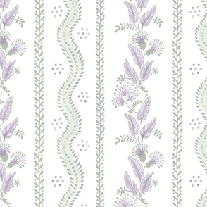 Misty Lilac and Green On White Emma Stripe